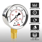 0-300 PSI Heavy-Duty Pressure Gauge, 2-Inch, Glycerin-Filled, Stainless Steel, 1/4" NPT Lower Mount, Shock-Resistant, Waterproof Pressure Meter for Oil Systems, Water Pumps, HVAC Applications