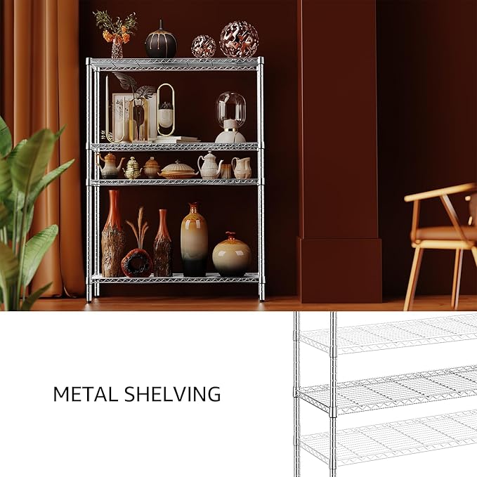 IZEUK 1400 LBS Garage Chrome Shelving Wide Storage Shelves 4 Tier Adjustable Heavy Duty Metal Wire Rack Standing Shelf Unit for Kitchen Office College Dorm Garage Warehouse 15.8" x 45.8"x 59.4"