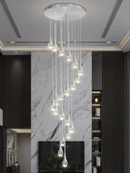 H138 Modern Chandelier for High Ceiling 26-Lights Chrome Raindrop Chandeliers Crystal Pendant Light Fixture Large Chandelier for Staircase Foyer Villa Dimmable LED Hanging Light