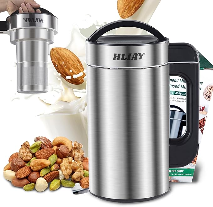 Automatic Nut Milk Maker Machine 50oz(Built-in Strainer), 6-7 Cups Per Batch, 100% Food Grade Stainless Steel 7-IN-1 Multifunctional Almond Milk Maker for Homemade Oat, Coconut, Soy&Plant Based Milks