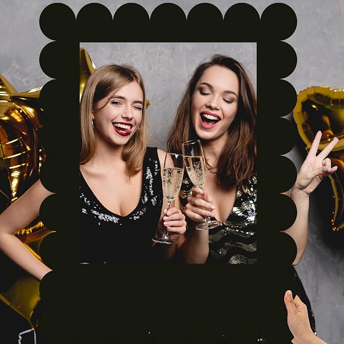32 x 24 Inch Large Blank DIY Photo Booth Props Picture Frame Party Frame DIY Photo Booth Props Selfie for Birthday, Graduation, Christmas Holiday Party(Black,Scalloped)