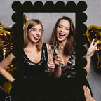 32 x 24 Inch Large Blank DIY Photo Booth Props Picture Frame Party Frame DIY Photo Booth Props Selfie for Birthday, Graduation, Christmas Holiday Party(Black,Scalloped)