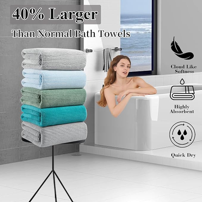 8-Piece Premium Towel Set for Bathroom|2 Oversized Large Bath Sheet,2 Hand Towels,4 Washcloths|Soft Cozy Highly Absorbent Fast Dry Microfiber Shower Towel Set for Hotel Bathroom Essentials,Black White
