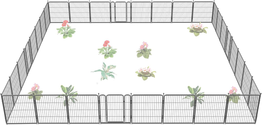 FXW Garden Fence Outdoor for The Yard – 32in(H) x 72.9ft(L) Heavy Duty Metal Animal Barrier for Dog and Rabbit, Decorative Dog Fence, 32 Panels, Silver