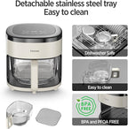 6-IN-1 Glass Air Fryer,4.5QT Air Fryer with Viewing Glass Pot, Air Fry, Roast, Reheat, Dehydrate, Air Crisp Technology,Nonstick & Dishwasher Safe Basket,97% Less Oil,Features Digital Timer