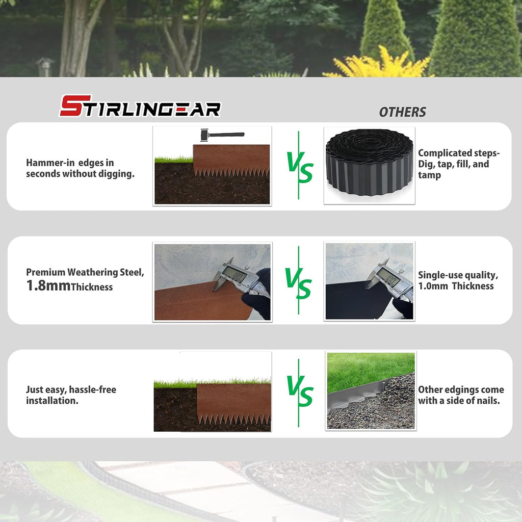 20ft. 6-Pack Cor-Ten Steel Landscape Edging - 40" L x 6" H Metal Edging for Landscaping with 6 Stakes, Hammer-in Garden Edging, Metal Landscape Edging for Flower beds, Lawn & Yard (Rusted)
