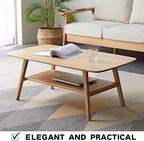 Wood Coffee Table - 2-Tier Oak Center Coffee Table with Storage Shelf for Living Room, Apartment, and Office
