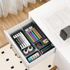 BYCY 38PCS Interlocking Desk Drawer Organizer Tray Divider Set, Plastic Black Desk Organizer Separator, Office Drawer Dividers Storage Bins for Office Bathroom Kitchen (38pcs 5Size)