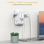 Wall Outlet Extender with Night Light, Power Plug Adapter Multi Plug Outlet Surge Protector with 4 USB Charging Ports (2 USB C), Adapter Spaced Outlets for Home Travel Office