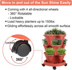 Vertical Planter 3 Tier Stackable Planters Garden Planters Strawberry Herb Flower and Vegetable Planter Indoor Outdoor Gardening Pots with Removable Wheels and Tools 2-Pack