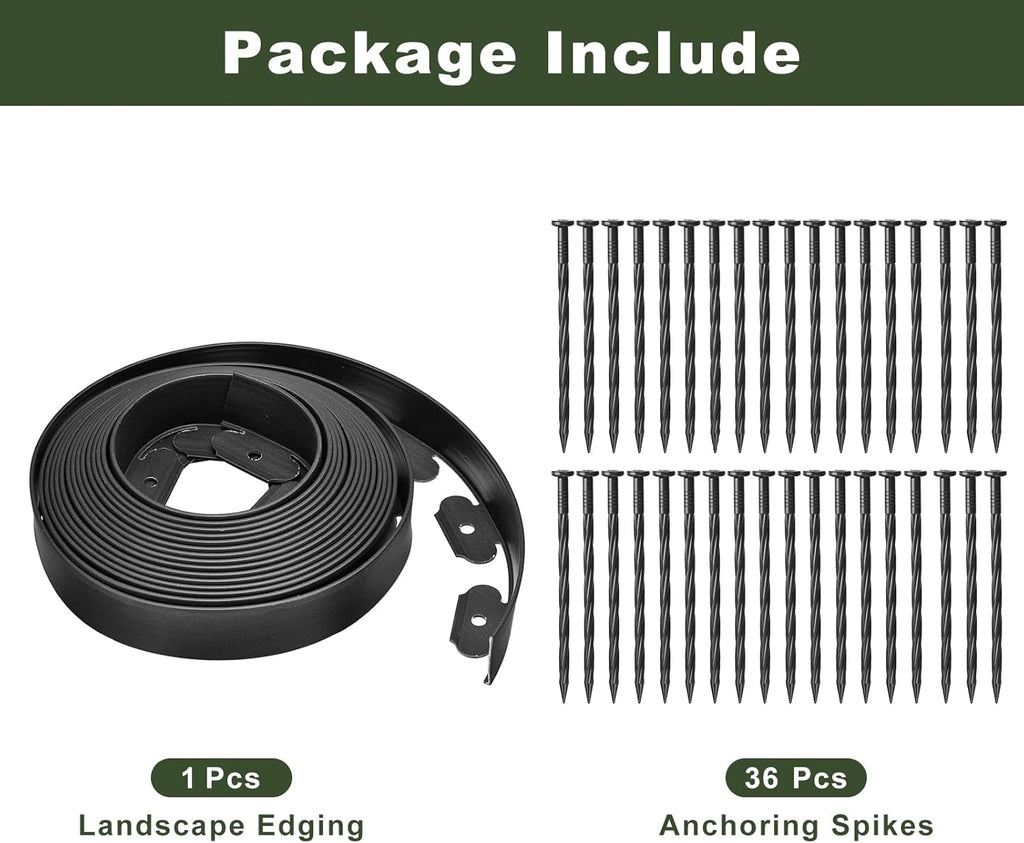 uxcell Landscape Edging, 1Pcs 40FT x 2" - No Dig Garden Edging Kit with 36 Stakes, Landscape Edging Border for Garden Lawn Flower Bed Yard Grass (Black)