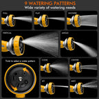 RESTMO Hose Nozzle Heavy Duty, Metal Water Hose Sprayer for Garden, 9 Spray Patterns | High Pressure | Thumb Flow Control | On/Off Valve, Ideal for Lawn & Plant Watering, Car & Pet Washing, Yellow