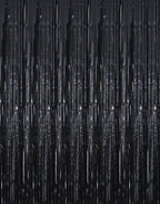 GOER 3.2 ft x 9.8 ft Metallic Tinsel Foil Fringe Curtains Party Photo Backdrop Party Streamers for Halloween,Birthday,Graduation,New Year Eve Decorations Wedding Decor (5 Packs,Black)