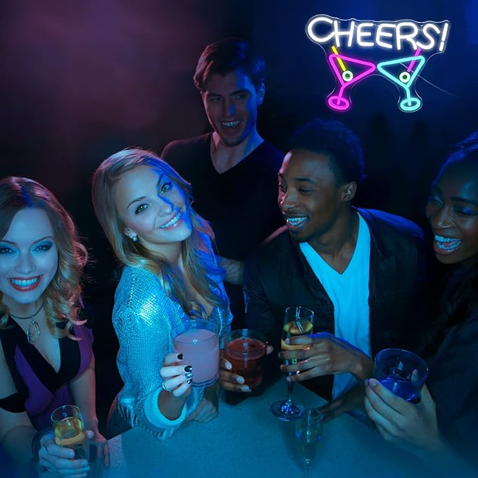 Cheers Neon Sign,Bar Cocktail Neon Sign for Wall Decor,USB Powered,Living Room,Game Room Decor,for Adult Boys Girls Bedroom Restaurant Hotel Party Birthday(16.5x11.5in)