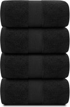 White Classic Luxury Bath Towels Set of 4 Large - 700 GSM Cotton Ultra Soft Bath Towels 27x54 | Highly Absorbent and Quick Dry | Hotel Towels for Bathroom Luxury, Plush Shower Towels, Black
