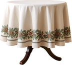 ISAENNE Designer Christmas Linen Round Tablecloth,Light Beige Western Elegant Table Cloth,Wrinkle Resistant Decor Tablecloths for Dining Thanksgiving Kitchen Christmas,Diameter 67"-Carol G