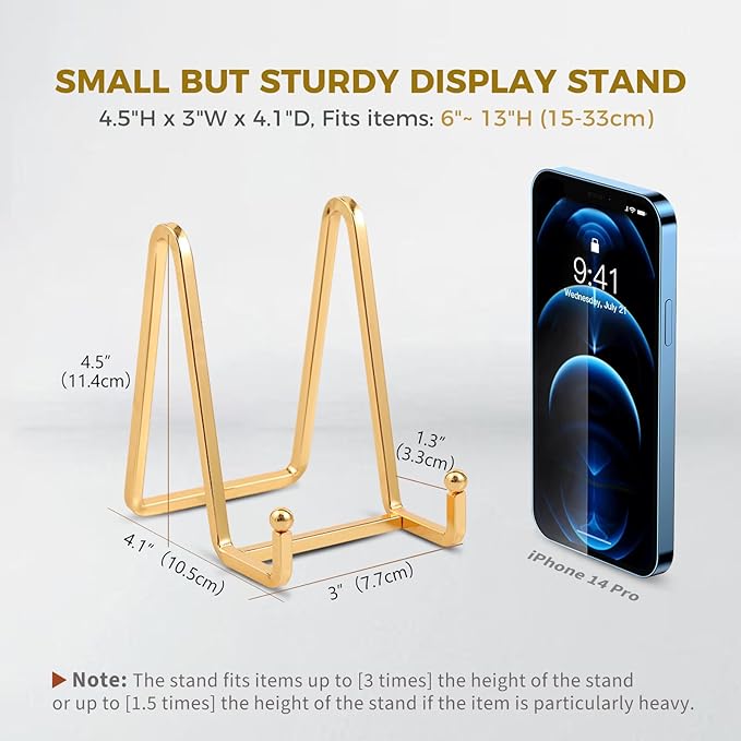 Plate Holder Easel Display Stand - 4.5 inch Metal Plate Stands for Display - Tabletop Picture Stand - Gold Iron Easels for Display Pictures | Photo Frames | Book | Decorative Plates | Plaque -2 Pack