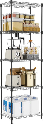 5 Tiers Shelf Metal Storage Shelves Wire Rack Closet Organizers with Wheel for Garage Kitchen Bathroom Laundry Black 11.8" D x 17.7" W x 55" H