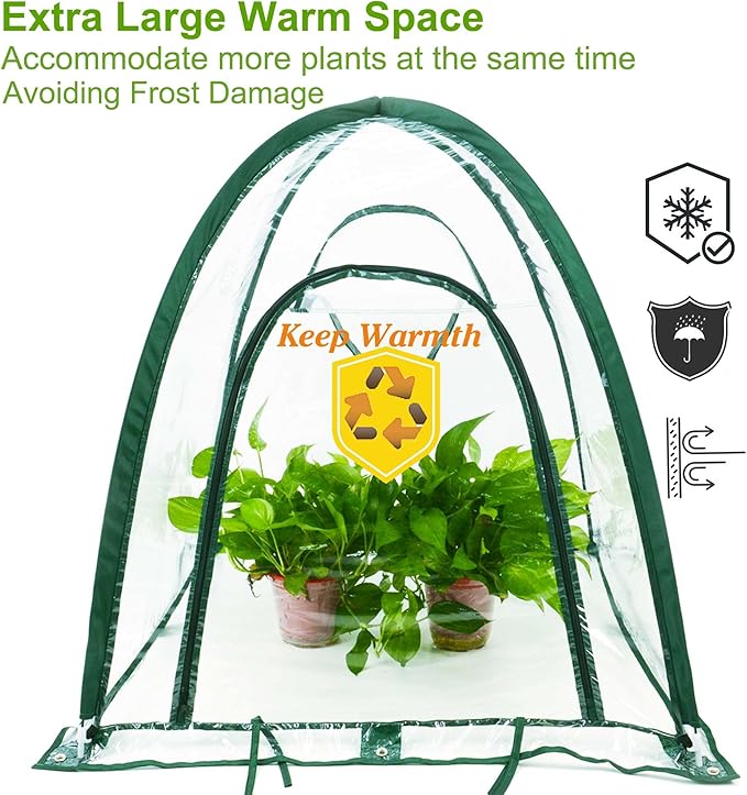 Porayhut Pop Up Greenhouse Cover Flower House,Pack of 3,Mini Gardening Plant Sunshine Room,Backyard PVC Cover for Cold Frost Protector Gardening Plants
