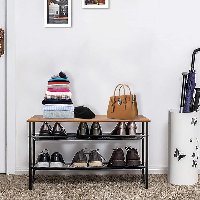 Garden 4 you 3-Tier Tilting Adjustable Freestanding Shoe Rack 6-Pairs 25.2 in Length for Durability and Stability for Entryways, Hallways, Closets, Dormitory Rooms, and Industries，Brown