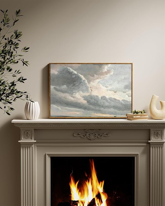 InSimSea Framed Canvas Wall Art Vintage Decor, Nature Wall Decor, Large Sky Clouds Sunset Wall Art Prints for Living Room, Classical Retro Paintings for Bedroom Office Home Decoration, 16"x24"