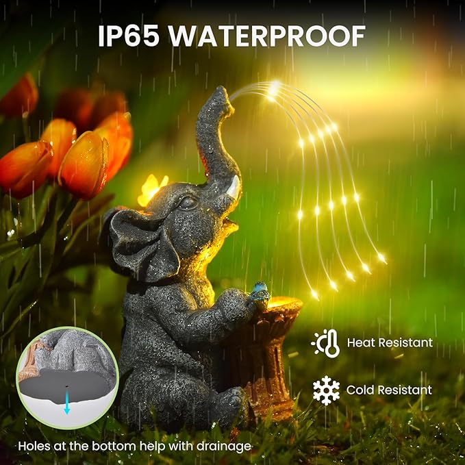 Garden Decor Watering Elephant Statues, Housewarming, Birthday Gifts for Women Mom Grandma, Garden Sculptures- Outdoor Statue Solar Lights Ornament for Yard Patio Balcony
