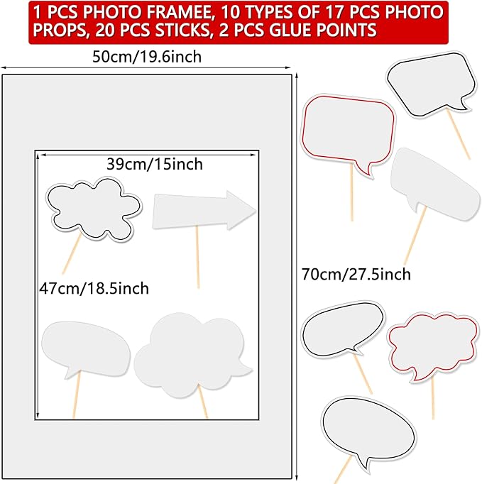 18pcs Blank Photo Booth Props Black Chalkboard Photo Booth Props Frame with Bubble DIY Photo Props for Birthday Wedding Party Supplies（White）