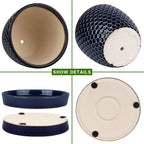 Docrin Ceramic Plant Pots Indoor, 6.6 + 5.5 Inch Planters with Drainage Holes and Saucer for Home/Office - Set of 2 /Blue Honeycomb