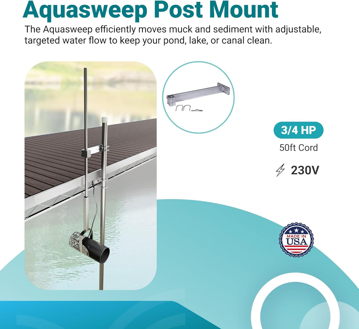 Scott Aerator 3/4 Horse Power 230V Muck Blaster - 50ft Cord | 3/4 Horse Power Aquasweep w/Post Mount | Water Circulator | Water Agitator | Water Mover | Muck Blower