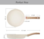 Vinchef 8 Inch White Nonstick Skillet, French Cream Shallow Fry Pan, Induction Compatible, Scratch-Resistant Ceramic Coating