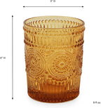 IMPULSE! Tuscan Rocks Glass Set - Amber, Dishwasher Safe, Chic Vintage Style - 8 oz - Ideal for Gin, Mixed Cocktails, Bourbon, Margaritas, Soft Drinks, Beer, Water - Mexican Style Glasses - Set of 4