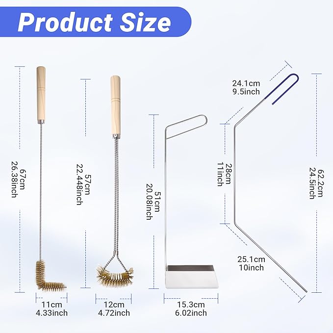 4 PCS Fryer Cleaning Tools with Deep Fryer Brass L-Shaped Brush, Deep Fryer Crumb Scoop, Deep Fryer Cleanout Rod, Long Handle Deep Basket Brush for Restaurants, Air Fryers, Deep Fat Fryers