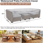 Patio Furniture Set Cover Waterproof, Mrrihand Outdoor Sectional Sofa Set Cover Heavy Duty 600D Table and Chair Set Cover 137.7" L× 86" W× 28" H
