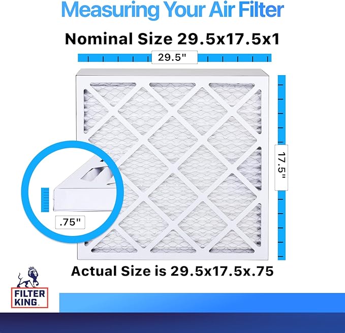 Filter King 29.5x17.5x1 Air Filter | 4-PACK | MERV 8 HVAC Pleated A/C Furnace Filters | MADE IN USA | Actual Size: 29.5 x 17.5 x .75"