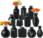 Black Vase, Bud Vases Set of 12, Small Glass Vase for Decor Centerpieces, Matte Ribbed Modern Vintage Flower Vases for Wedding Party Table Decoration Home Decor in Bulk