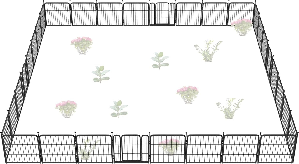 FXW Garden Fence Outdoor for The Yard – 24in(H) x 60.9ft(L) Heavy Duty Metal Animal Barrier for Dog and Rabbit, Decorative Dog Fence, 32 Panels, Black