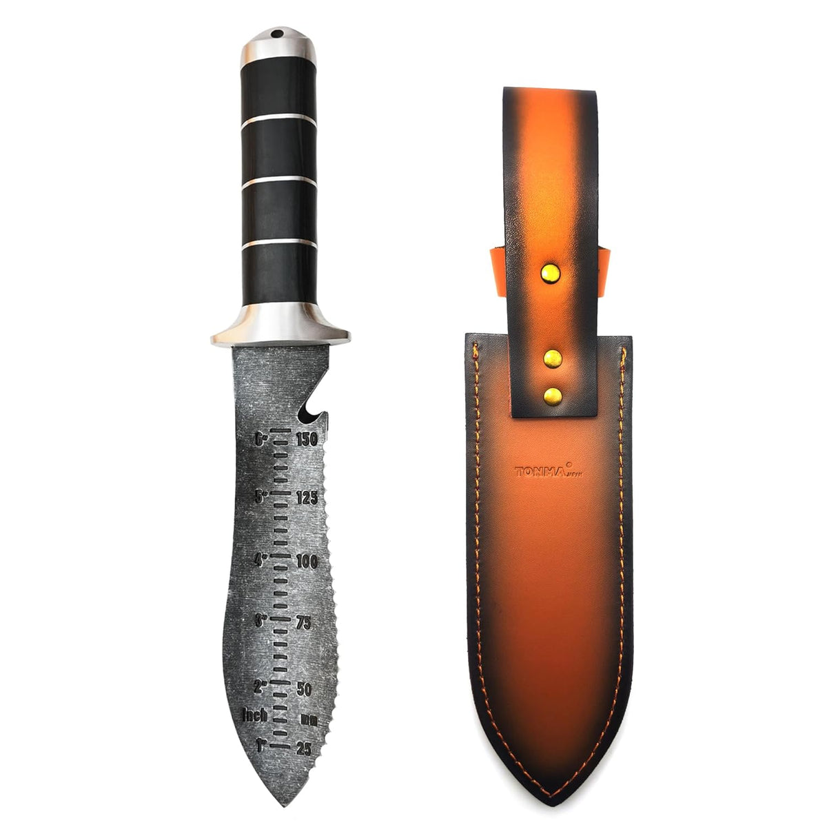 TONMA Hori Hori Garden Knife [Made in Japan] Heavy Duty Stainless Steel Japanese Hori Knife with Sheath Garden Tools for Weeding, Digging, Cutting, Pruning, 7.25-Inch Blade, Full Tang