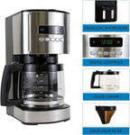 Kenmore Drip Coffee Maker - 12 Cup Programmable Cafe Machine With Glass Pot, Regular & Bold Brew, Auto Shut Off Large Water Reservoir, Reusable Filter, Kitchen Appliances For Cafeteria Barista, Black