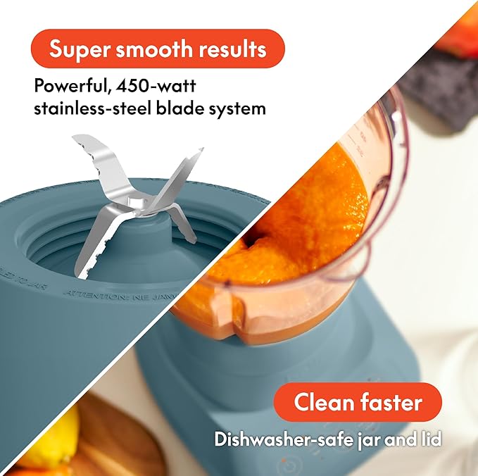 bella 10 Speed Countertop Blender, Juicer & Smoothie Maker, Fits-anywhere™ Kitchenware, Slim Flip & Store Design, Dishwasher Safe 48oz Capacity Pitcher & Lid, Stainless Steel Blade, 450 Watt, Surf