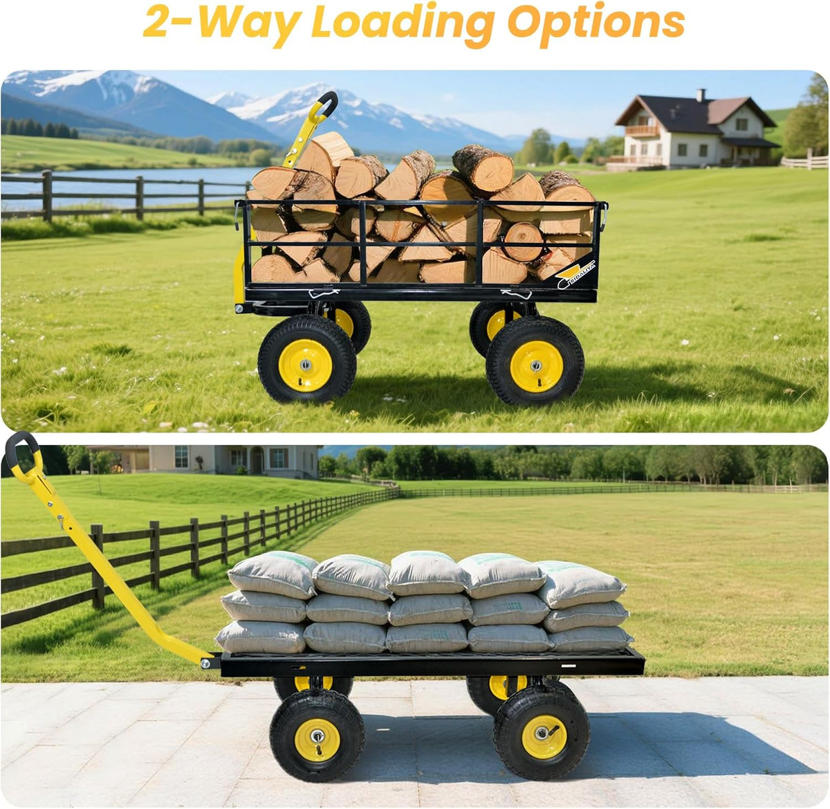 1200 lbs Steel Garden Cart, Heavy Duty Yard Utility Wagon with 10" Pneumatic Tires, Removable Mesh Sides and 180° Rotating Anti-Slip 2-in-1 Convertible Handle