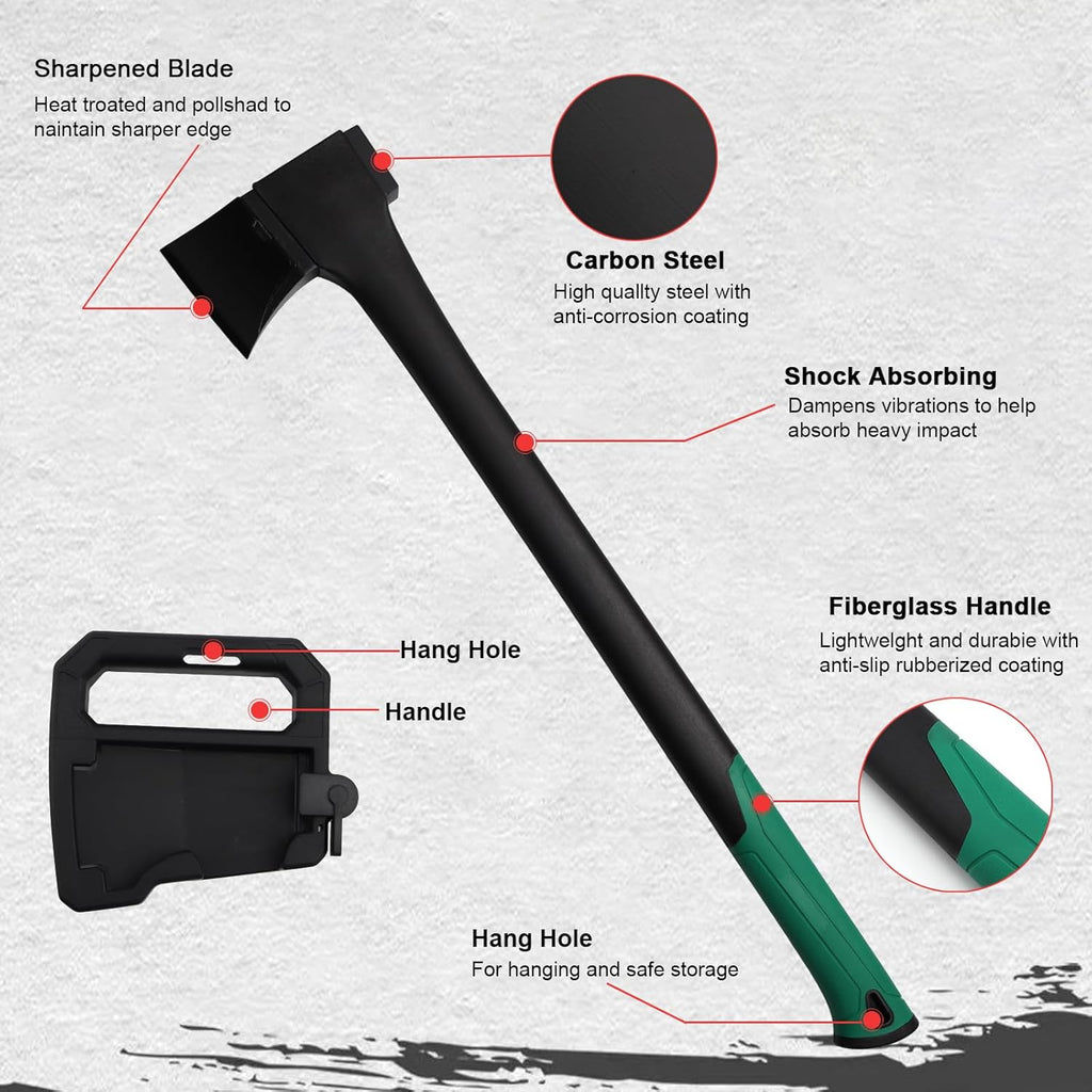 Camping Hatchet 31.8 Inch,Survival Hatchet Tactical for Wood Chopping and Kindling,Hatchet Axewith V Grind Blade, Lightweight Nylon Fiber Handle,for Outdoor Survival, Gardening, Hiking (L)