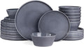 Famiware Plates and Bowls Sets, Annecy Stoneware Dinnerware Sets for 8, 24 Pieces Dish Set, Plate with Lip Edge, Reactive Glaze Tableware - Microwave & Dishwasher Safe, Misty-Blue
