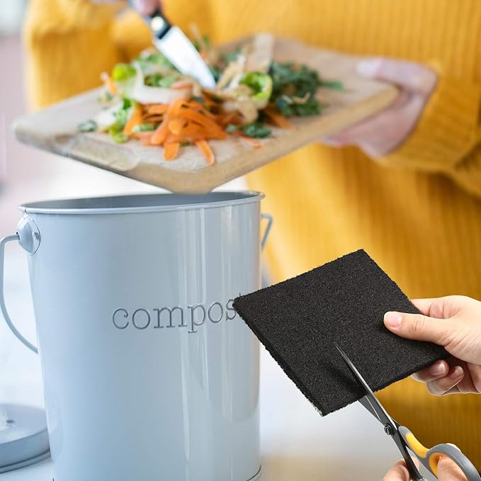 16 Pieces Compost Bin Filters Kitchen Compost Charcoal Filters Refills Replacement Filters for Kitchen Compost Bucket Pail Countertop Bins Filter, Square