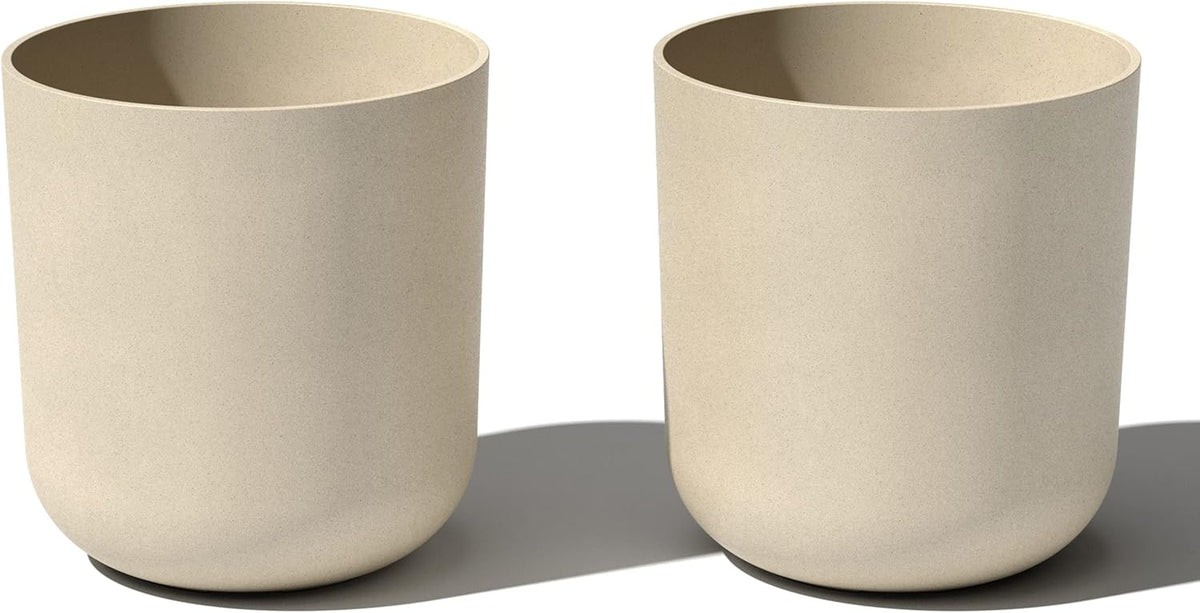 Veradek Round Lima Plastic Planter Pots for Indoor/Outdoor Garden Use, Sand Color, 5 Year Warranty