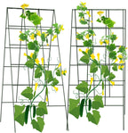 AGTEK 2 Packs 18" x 46" Foldable Cucumber Trellis with Zip Ties Plant Support A Frame Metal Trellis for Cucumber, Climbing Plants, Vegetable Flowers