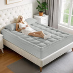 MATBEBY Full Size Mattress Pad - Cooling Breathable Mattress Topper, Quilted Fitted Mattress Protector, Pillow Top Mattress Cover with 8-21" Deep Pocket, Machine Washable, Light Grey, 54x75 Inches