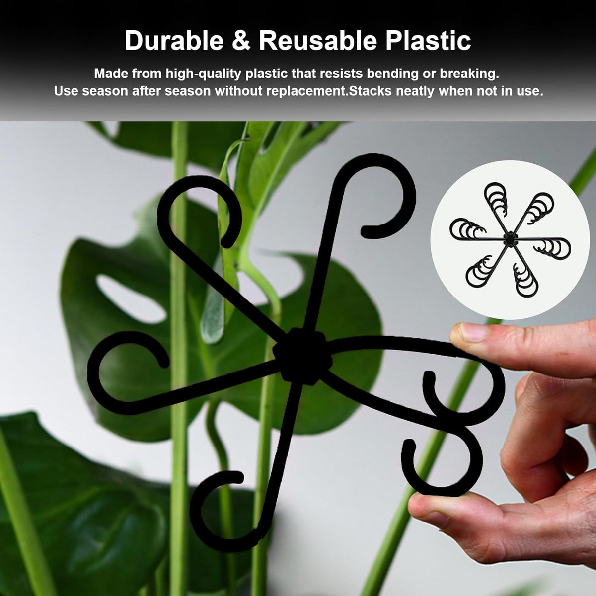 6pcs Climbing Houseplant Stem Supports,Plant stem Support Indoor Outdoor Use,Stem Hook Growth Accessories for Plant Garden, Promotes Upright Growth and Airflow(Black)