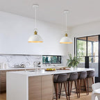 12 Inch White Farmhouse Pendant Lights for Kitchen Island Industrial Haning Lamp Adjustable Height Vintage Dome Hanging Light Fixtures for Barn, Dining Room