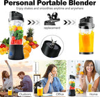 Portable Blender, 24oz Personal Blender for Shakes & Smoothies, 6000mAh, Leakproof-Lid & Sip Spout, BPA Free, USB-C Rechargebale and Self Cleaning Portable Juicer with 6 Sharp Blade, Black
