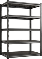 REIBII 72" H Garage Shelving Load 2500 LBS, Heavy Duty Storage Shelves, 5-Tier Adjustable Garage Shelves for Warehouse, Basement, 72" H x36 W x18 D, Black